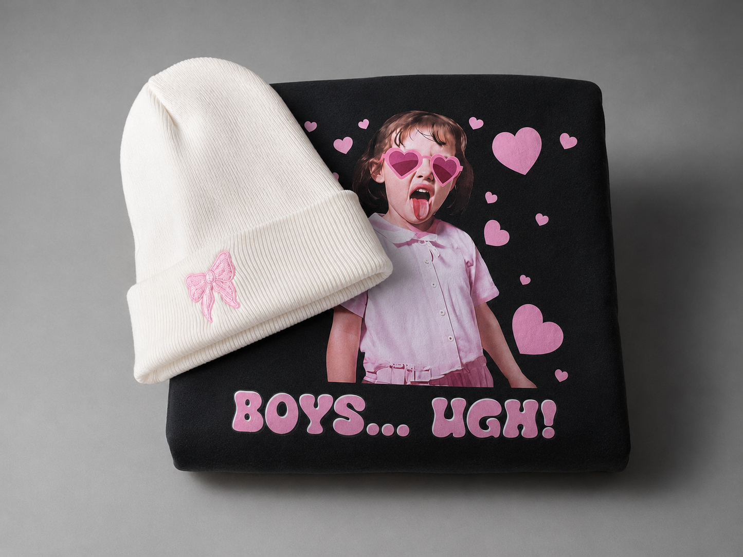 "Boys... UGH!" Graphic Crewneck &amp; Bow Beanie 🎀✨